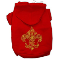 Pet, Dog & Cat Hoodie Rhinestone, "Gold Fleur De Lis" Red XS (0-3 lbs.)
