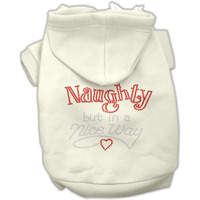 Christmas Rhinestone Pet, Dog & Cat Hoodie, "Naughty, But In A Nice Way" Cream SM (3-6 lbs.)