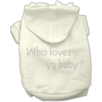 Pet, Dog & Cat Hoodie Rhinestone, "Who Loves Ya Baby?" Cream SM (3-6 lbs.)