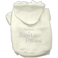 Christmas Pet Dog & Cat Hoodie Rhinestone, "I Believe In Santa Paws" Cream 2XL (20-25 lbs.)