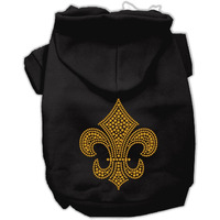Pet, Dog & Cat Hoodie Rhinestone, "Gold Fleur De Lis" Black XL (14-20 lbs.)