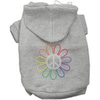 Pet, Dog & Cat Hoodie Rhinestone, "Rainbow Flower Peace Sign" Grey XS (0-3 lbs.)