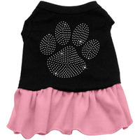Pet Dog & Cat Dress Rhinestone, "Clear Paw" Black W/Light Pink 3XL (25-35 lbs.)