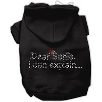 Christmas Pet Dog & Cat Hoodie Rhinestone, "Dear Santa, I Can Explain" Black 2XL (20-25 lbs.)