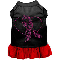 Pet Dog & Cat Dress Rhinestone, "Pink Ribbon" Black W/Red 3XL (25-35 lbs.)