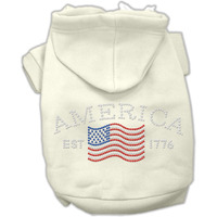Pet, Dog & Cat Hoodie Rhinestone, "Classic American" Cream XL (14-20 lbs.)