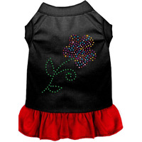 Pet Dog & Cat Dress Rhinestone, "Multi Flower" Black W/Red 3XL (25-35 lbs.)