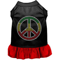 Pet Dog & Cat Dress Rhinestone, "Rasta Peace" Black W/Red 3XL (25-35 lbs.)