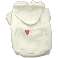 Pet, Dog & Cat Hoodie Rhinestone, "Adopted" Cream XS (0-3 lbs.)