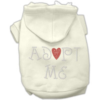 Pet, Dog & Cat Hoodie Rhinestone, "Adopt Me" Cream 3XL (25-35 lbs.)