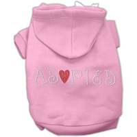 Pet, Dog & Cat Hoodie Rhinestone, "Adopted" Light Pink XL (14-20 lbs.)