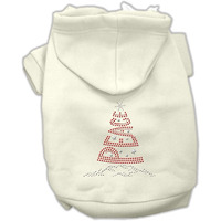 Christmas Pet Dog & Cat Hoodie Rhinestone, "Peace Tree" Cream XL (14-20 lbs.)