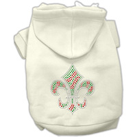 Christmas Pet Dog & Cat Hoodie Rhinestone, "Holiday Fleur De Lis" Cream XS (0-3 lbs.)