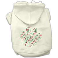 Christmas Pet, Dog & Cat Hoodie Rhinestone, "Holiday Paw" Cream XS (0-3 lbs.)