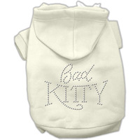 Pet, Dog & Cat Hoodie Rhinestone, "Bad Kitty" Cream 3XL (25-35 lbs.)