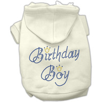 Birthday Pet Dog & Cat Hoodie Rhinestone, "Birthday Boy" Cream 3XL (25-35 lbs.)