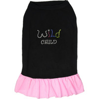 Pet Dog & Cat Dress Rhinestone, "Wild Child" Black W/Light Pink 2XL (20-25 lbs.)