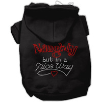 Christmas Rhinestone Pet, Dog & Cat Hoodie, "Naughty, But In A Nice Way" Black XS (0-3 lbs.)