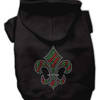 Christmas Pet Dog & Cat Hoodie Rhinestone, "Holiday Fleur De Lis" Black 3XL (25-35 lbs.)
