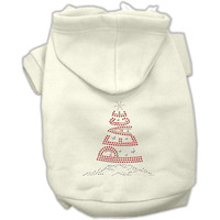 Christmas Pet Dog & Cat Hoodie Rhinestone, "Peace Tree" Cream 3XL (25-35 lbs.)
