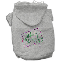 Pet, Dog & Cat Hoodie Rhinestone, "Happy New Year" Gray XL (14-20 lbs.)