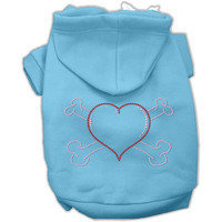 Pet, Dog & Cat Hoodie Rhinestone, "Heart and Crossbones" Baby Blue XL (14-20 lbs.)