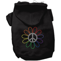 Pet, Dog & Cat Hoodie Rhinestone, "Rainbow Flower Peace Sign" Black 2XL (20-25 lbs.)