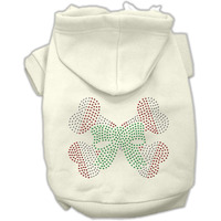 Christmas Pet Dog & Cat Hoodie Rhinestone, "Candy Cane Crossbones" Cream XS (0-3 lbs.)