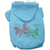 Christmas Pet Dog & Cat Hoodie Rhinestone, "Christmas Bows" Baby Blue MD (6-10 lbs.)
