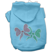 Christmas Pet Dog & Cat Hoodie Rhinestone, "Christmas Bows" Baby Blue SM (3-6 lbs.)