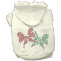 Christmas Pet Dog & Cat Hoodie Rhinestone, "Christmas Bows" Cream MD (6-10 lbs.)