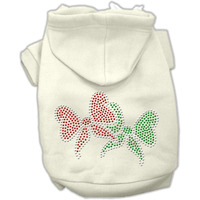 Christmas Pet Dog & Cat Hoodie Rhinestone, "Christmas Bows" Cream XS (0-3 lbs.)