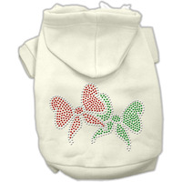 Christmas Pet Dog & Cat Hoodie Rhinestone, "Christmas Bows" Cream 2XL (20-25 lbs.)