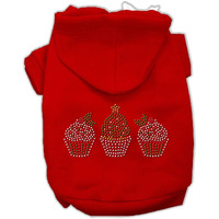 Christmas Pet, Dog & Cat Hoodie Rhinestone, "Christmas Cupcake Trio" Red XL (14-20 lbs.)