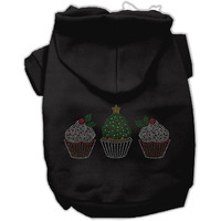 Christmas Pet, Dog & Cat Hoodie Rhinestone, "Christmas Cupcake Trio" Black SM (3-6 lbs.)
