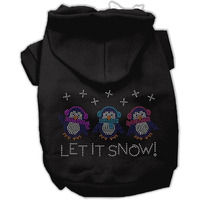 Christmas Pet Dog & Cat Hoodie Rhinestone, "Let It Snow Penguins" Black MD (6-10 lbs.)
