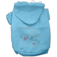 Christmas Pet, Dog & Cat Hoodie Rhinestone, "Snowman's Best Friend" Baby Blue LG (10-14 lbs.)