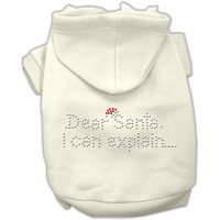 Christmas Pet Dog & Cat Hoodie Rhinestone, "Dear Santa, I Can Explain" Cream 2XL (20-25 lbs.)