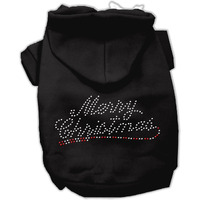 Christmas Pet, Dog & Cat Hoodie Rhinestone, "Merry Christmas" Black 3XL (25-35 lbs.)