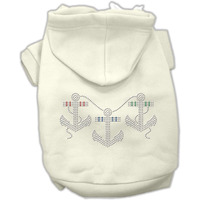 Pet Dog & Cat Hoodie Rhinestone, "Anchors" Cream XS (0-3 lbs.)