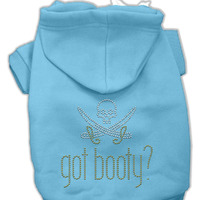 Pet, Dog & Cat Hoodie Rhinestone, "Got Booty?" Baby Blue XL (14-20 lbs.)