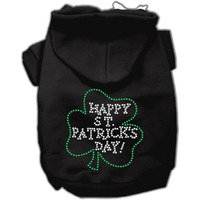 Pet Dog & Cat Hoodie Rhinestone, "Happy St. Patrick's Day" Black SM (3-6 lbs.)