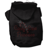 Christmas Pet Dog & Cat Hoodie Rhinestone, "Candy Cane Princess" Black SM (3-6 lbs.)