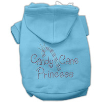 Christmas Pet Dog & Cat Hoodie Rhinestone, "Candy Cane Princess" Baby Blue XS (0-3 lbs.)
