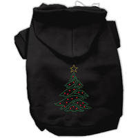 Christmas Pet, Dog & Cat Hoodie Rhinestone, "Christmas Tree" Black MD (6-10 lbs.)