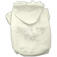 Pet, Dog & Cat Hoodie Rhinestone, "Stuck Up Pup" Cream LG (10-14 lbs.)
