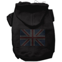 Pet, Dog & Cat Hoodie Rhinestone, "British Flag" Black SM (3-6 lbs.)