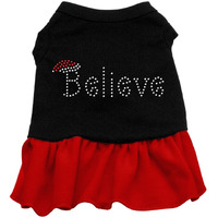 Christmas Pet Dog & Cat Dress Rhinestone, "Believe" Black W/Red 2XL (20-25 lbs.)