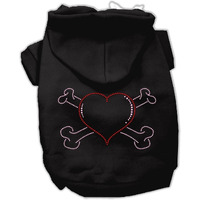 Pet, Dog & Cat Hoodie Rhinestone, "Heart and Crossbones" Black MD (6-10 lbs.)