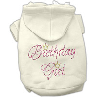 Pet, Dog & Cat Hoodie Rhinestone, "Birthday Girl" Cream SM (3-6 lbs.)